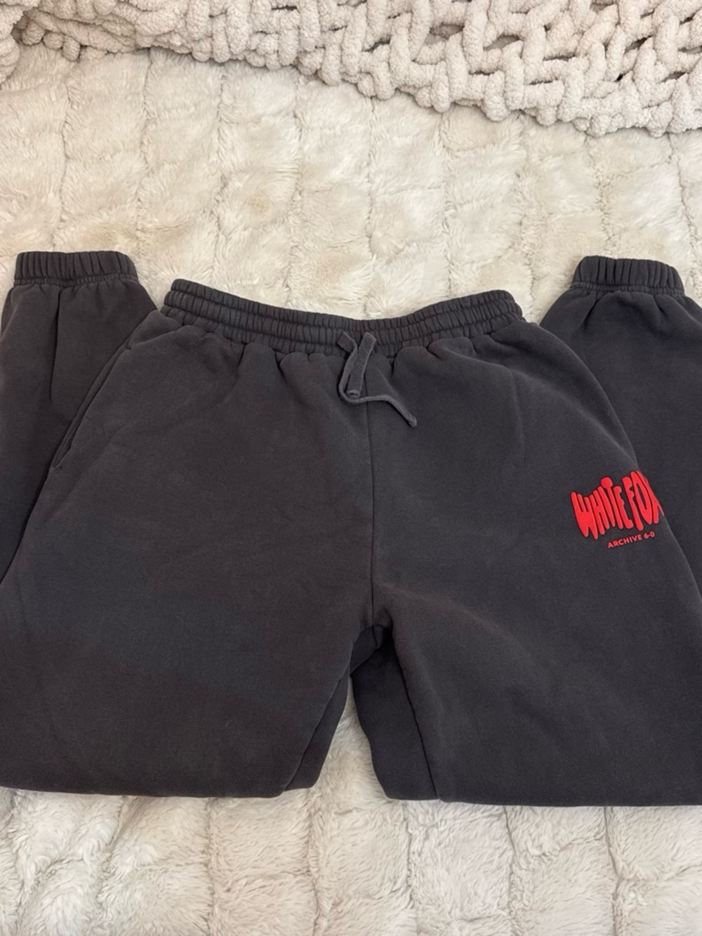 White Fox Boutique Black Joggers with Red Logo